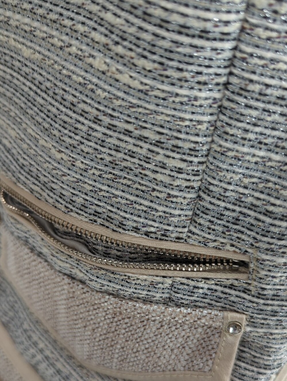 00398 WHBM Tweed Fringe Pocket Jacket Cream Blue size 14 preppy Business casual - Picture 5 of 9